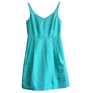 Ann Taylor Silk Dupioni Fit & Flare Dress Womens 14 Teal Blue Green NWT 89413982